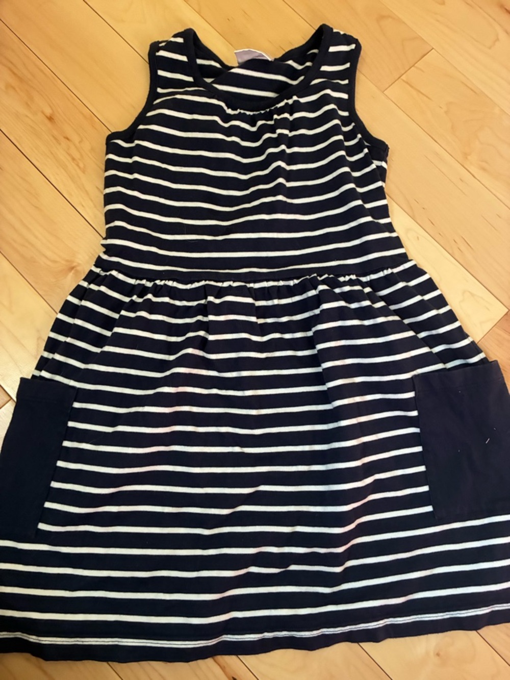 Hanna Andersson Navy and White Striped Sleeveless Knit Dress 4th of July!